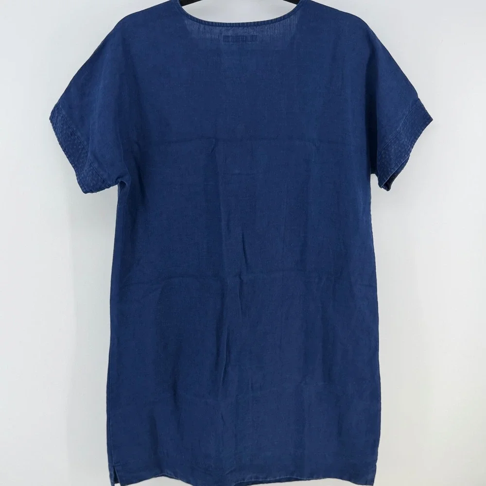 Lauren Ralph Lauren 100% Linen Blue Shift Dress Pockets‎ Short Sleeve Size 6